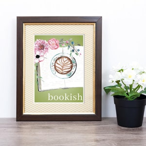 Bookish Coffee Cup Art Print: Floral Book Lover Decor (PDF)