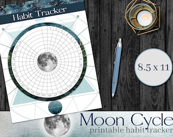 Printable Moon Habit Tracker, 8.5x11 Habit Tracker, Habit Tracker Moon, Printable Circle Habit Tracker, Mystical Moon Nature Habit Tracker