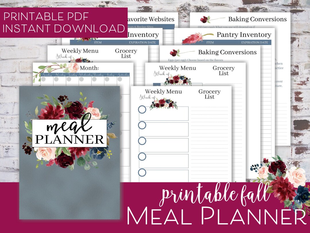 Printable Fall Meal Planner, Meal Planning Binder, Digital Meal Planner ...
