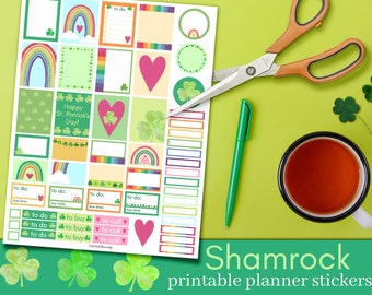 Imprimable St. Patrick's Day Rainbow Planner Stickers PDF et PNG, Imprimable Planner Stickers, Shamrock Planner Imprimable Stickers