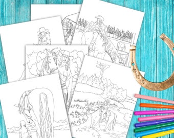 Cowgirls and Horses Coloring Pages for Kids and Adults (Printable)