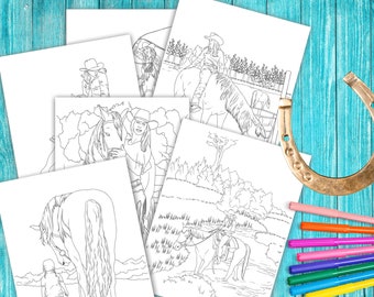 Coloriages Cowgirls et chevaux à imprimer