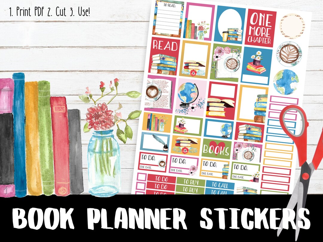 Printable Book Lover Planner Stickers: Reading Journal (PDF) - Etsy