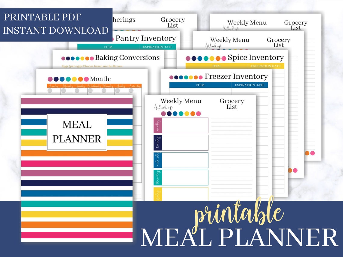Printable Rainbow Meal Planner meal planning binder digital | Etsy