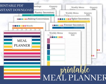 Rainbow Meal Planner Printable: Weekly Menu, Grocery List (PDF Download)