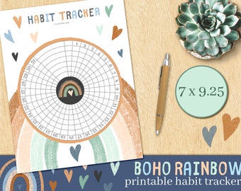 Imprimable Circulaire Boho Rainbow Habit Tracker pour Happy Planner, Happy Planner Inserts, Habit Tracker, Printable Circular Habit Tracker