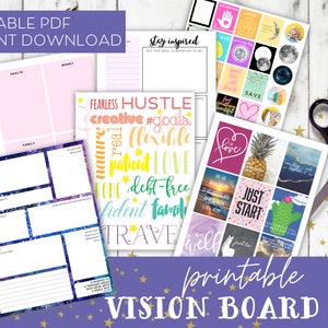 Printable Vision Board Kit, Vision Board Template, Vision Board PDF, Guided  Vision Board, Printable Vision Board, Vision Board Stickers