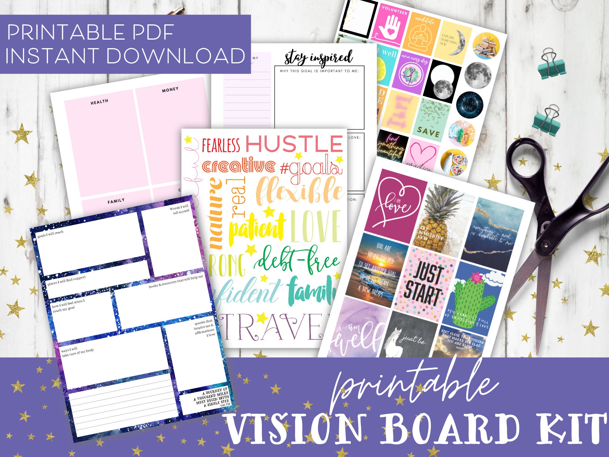 printable vision board kit vision board template vision etsy