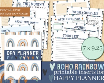 Insertions imprimables de planificateur arc-en-ciel Boho, inserts de planificateur, planificateur neutre d'arc-en-ciel, planificateur imprimable d'arc-en-ciel, inserts neutres de planificateur heureux