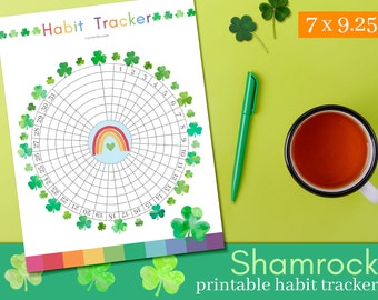 Imprimable Circulaire Rainbow Shamrock Habit Tracker pour Happy Planner, Happy Planner Inserts, Habit Tracker, Printable Circular Habit Tracker