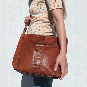 Bolso de mano de cuero vintage, maletín de cuero, bolso grande de cuero, bolso para computadora portátil de cuero italiano de gran tamaño de los años 90 de Giudi