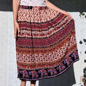 Indian Maxi Skirt Block Print Skirt 90s do 70s Boho Maxi Skirt Broomstick Skirt