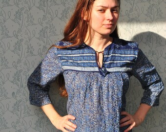 Indian dress, Indian gauze dress, Indian cotton dress, blue Indian dress, vintage gauze dress, vintage Indian dress, 70s Indian dress