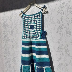 Handgemaakte gehaakte jurk voor meisjes oma vierkante zomerjurk leuke unieke schortjurk