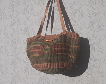 Sisal Leather Bag, Boho Beach Bag