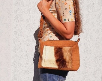 Argentinian Cowhide Shoulder Bag with Unique Leather Chain Strap