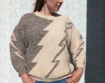 Hand Knit Wool Sweater - Cozy Abstract Design for Winter Warmth