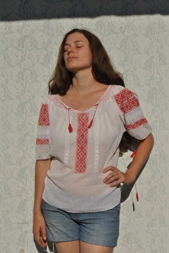 Embroidered blouse, peasant blouse, boho folk embr