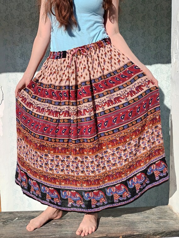 Vintage 90s Do 70s Indian Skirt, Colorful Summer Maxi… - Gem