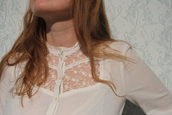 Vintage white lace blouse, long sleeve lace blouse