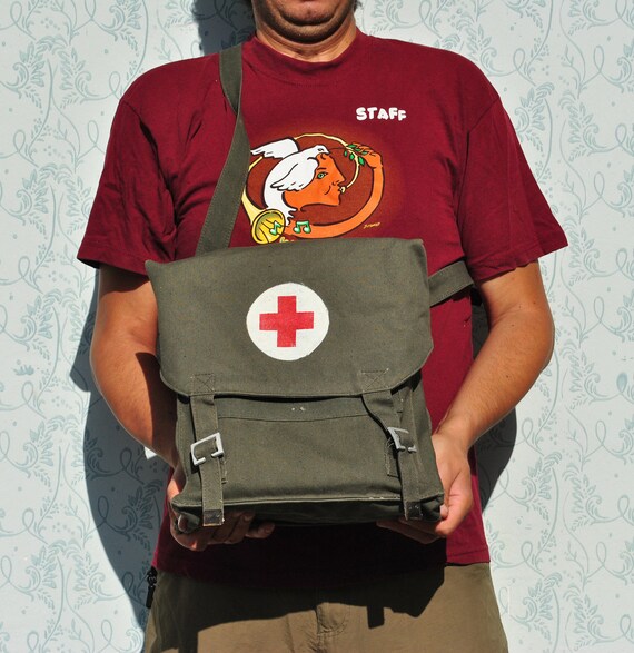 Canvas army bag, canvas messenger bag, green army