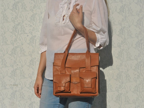 Vintage leather handbag, 70s leather handbag, hand