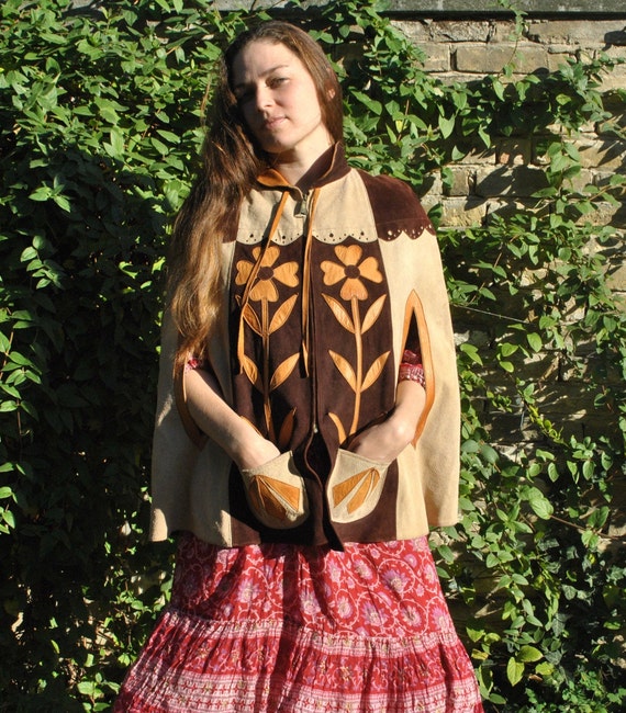 Boho poncho for women, hippie Mexican leather ponc