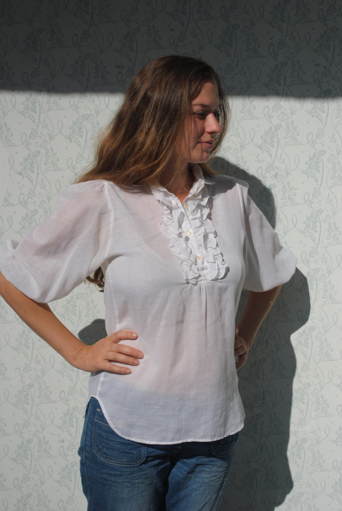 Blouse women vintage shirt secretary blouse ruffle blouse | Etsy