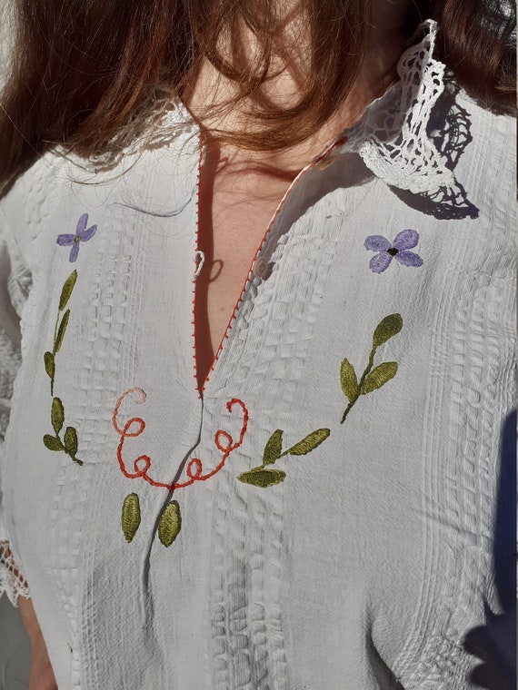 Hand embroidered and hand crochet peasant blouse