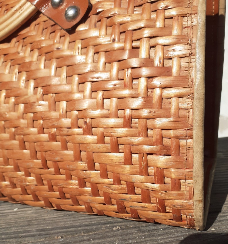 70s Basket Bag, Vintage Large Handmade Wicker Handbag image 10