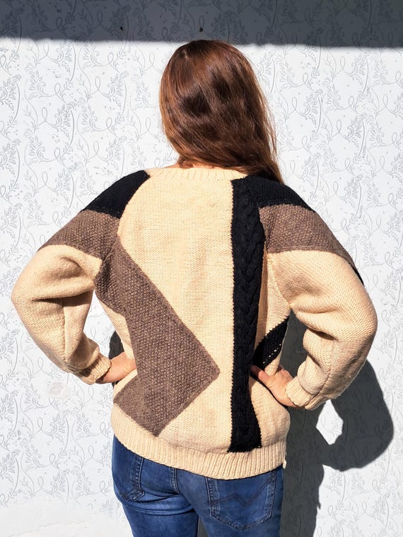 Wool Sweater Geometric Sweater Patchwork Handknit… - image 3
