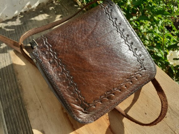 Small Crossbody Leather Bag - Vintage Boho Mini W… - image 6