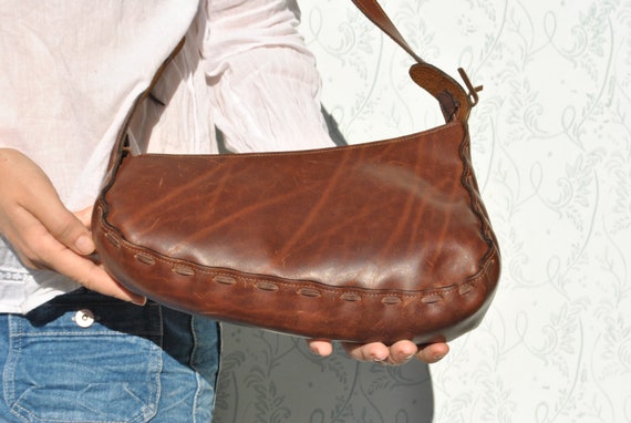 Baguette bag, leather assymetrical bag, crossbody