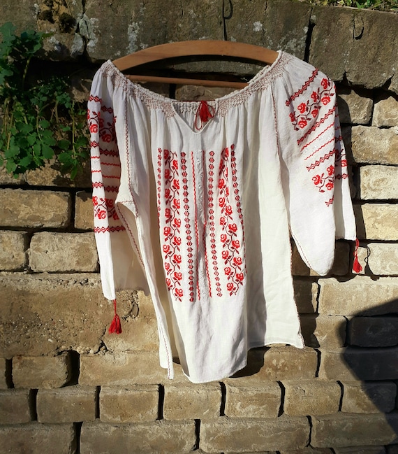Vintage embroidered gauze blouse, peasant blouse