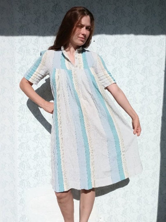 Gauze Summer Dress, Gauze Summer Dress - 80s Stri… - image 1