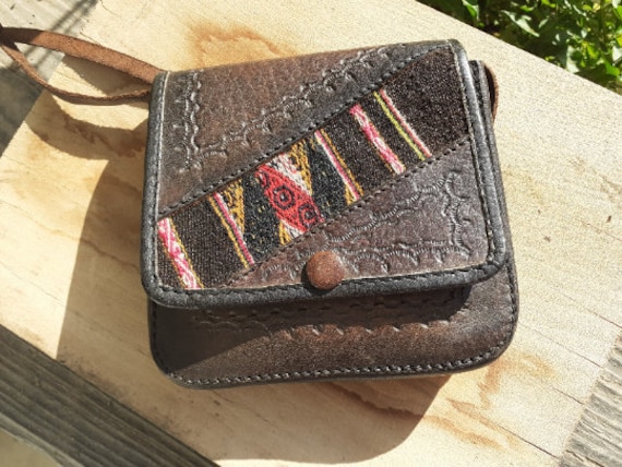 Small Crossbody Leather Bag - Vintage Boho Mini W… - image 7