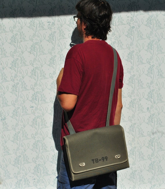 Canvas messenger bag, army crossbody bag men, gree