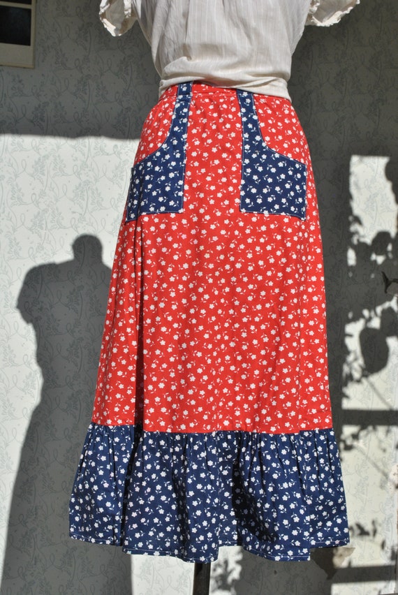 Cottagecore skirt, vintage 70s praerie cotton skir