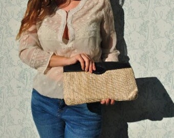 Summer Straw Bag, Handmade Straw Bag, woven straw and leather bag