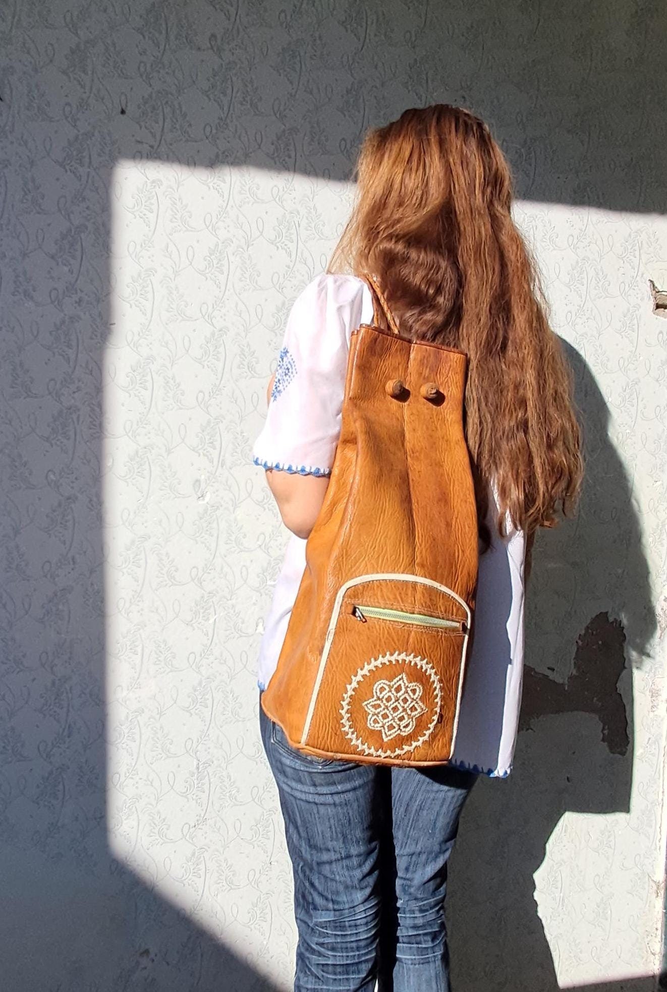Bucket Bag Embroidered Backpack Ethnic Hippie Boho Leather  display picture 2