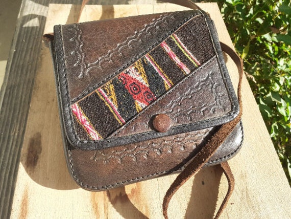 Small Crossbody Leather Bag - Vintage Boho Mini W… - image 8
