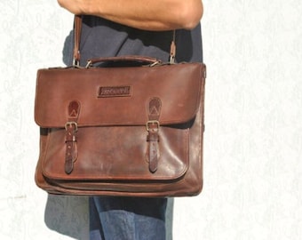 Jaren '90 minimalistische Crossbody Messenger Bag, lederen laptoptas