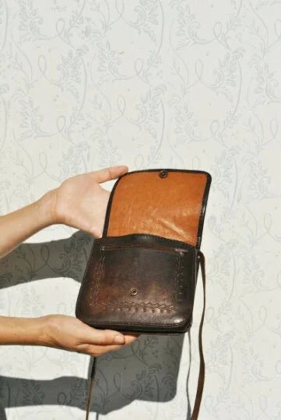 Small Crossbody Leather Bag - Vintage Boho Mini W… - image 9
