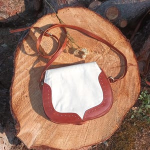 Bolso elegante Bolso de hombro blanco marrón Bolso pequeño de cuero Bolso de cuero genuino