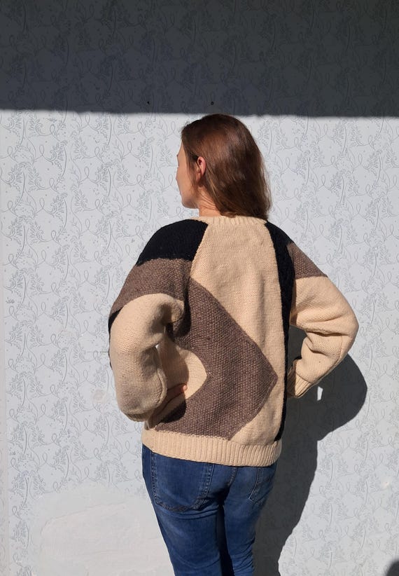 Wool Sweater Geometric Sweater Patchwork Handknit… - image 10