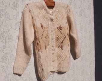Fluffy Mohair Cardigan, Wool Knit Cardigan with Embroidery