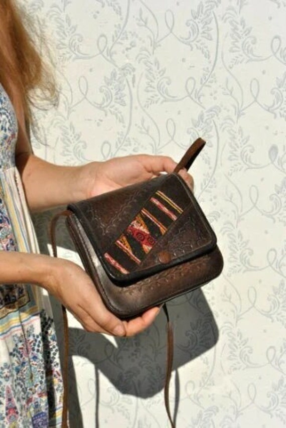 Small Crossbody Leather Bag - Vintage Boho Mini W… - image 1