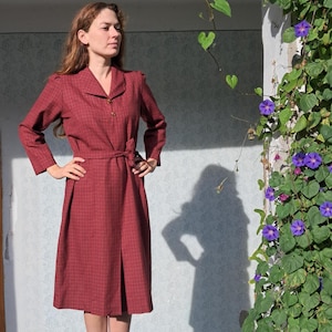 Winter Dress with Belt Checked Wool Dress Red Collared Winter Dress