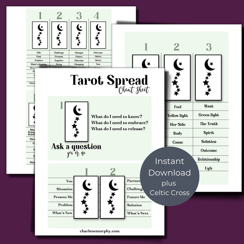 Tarot Spread Cheat Sheet Printable Digital Printable for Amazing Tarot Readings image 1