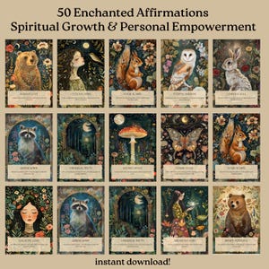 50 afirmaciones positivas para imprimir Tarjetas de afirmación digitales Baraja de afirmación espiritual y de crecimiento personal Tablero de visión encantado para imprimir